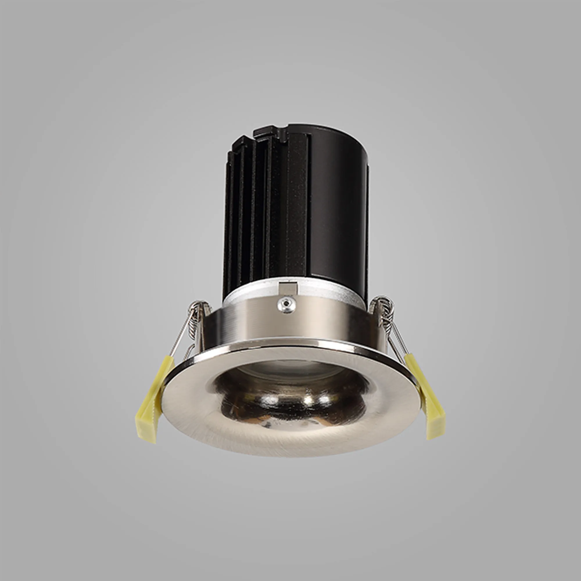 DM201547  Bruve 12 Tridonic powered 12W 2700K 1200lm 24° LED Engine,300mA , CRI>90 LED Engine Satin Nickel Fixed Round Recessed Downlight, Inner Glass cover, IP65